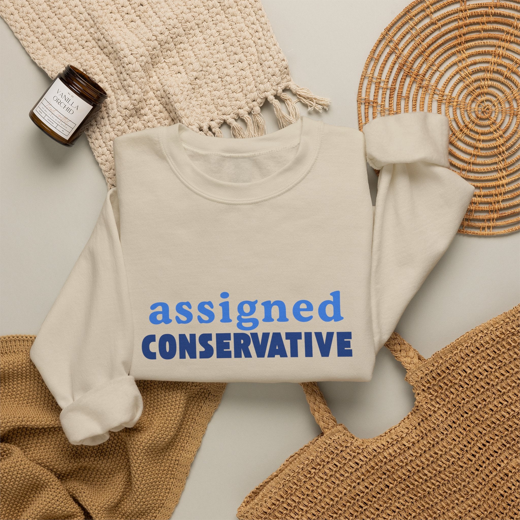 Conservative Crewneck Sweatshirt – 'Assigned Conservative' Rightly Canadian Pullover