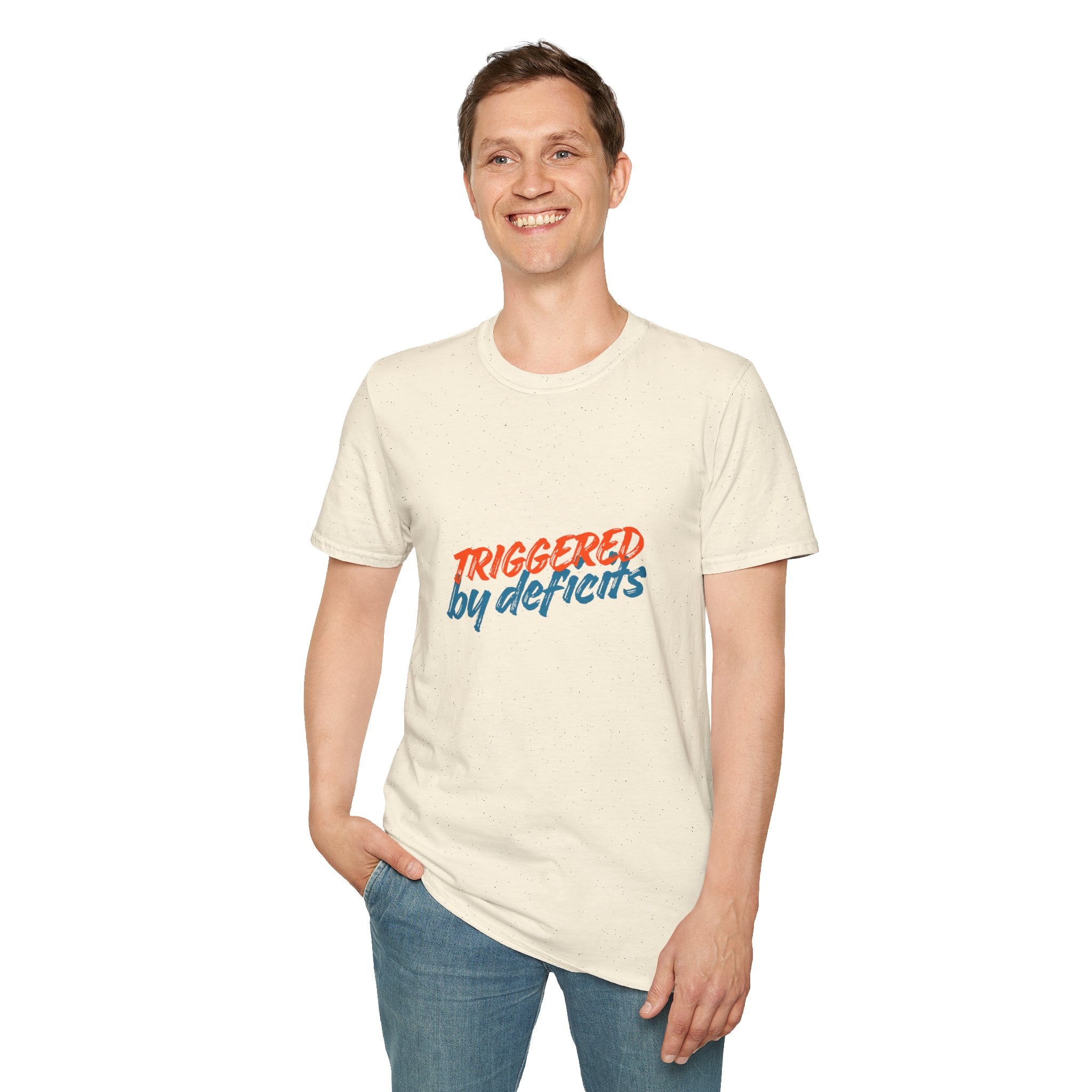 T-Shirt — "Triggered by Deficits" Retro Script Graphic Tee