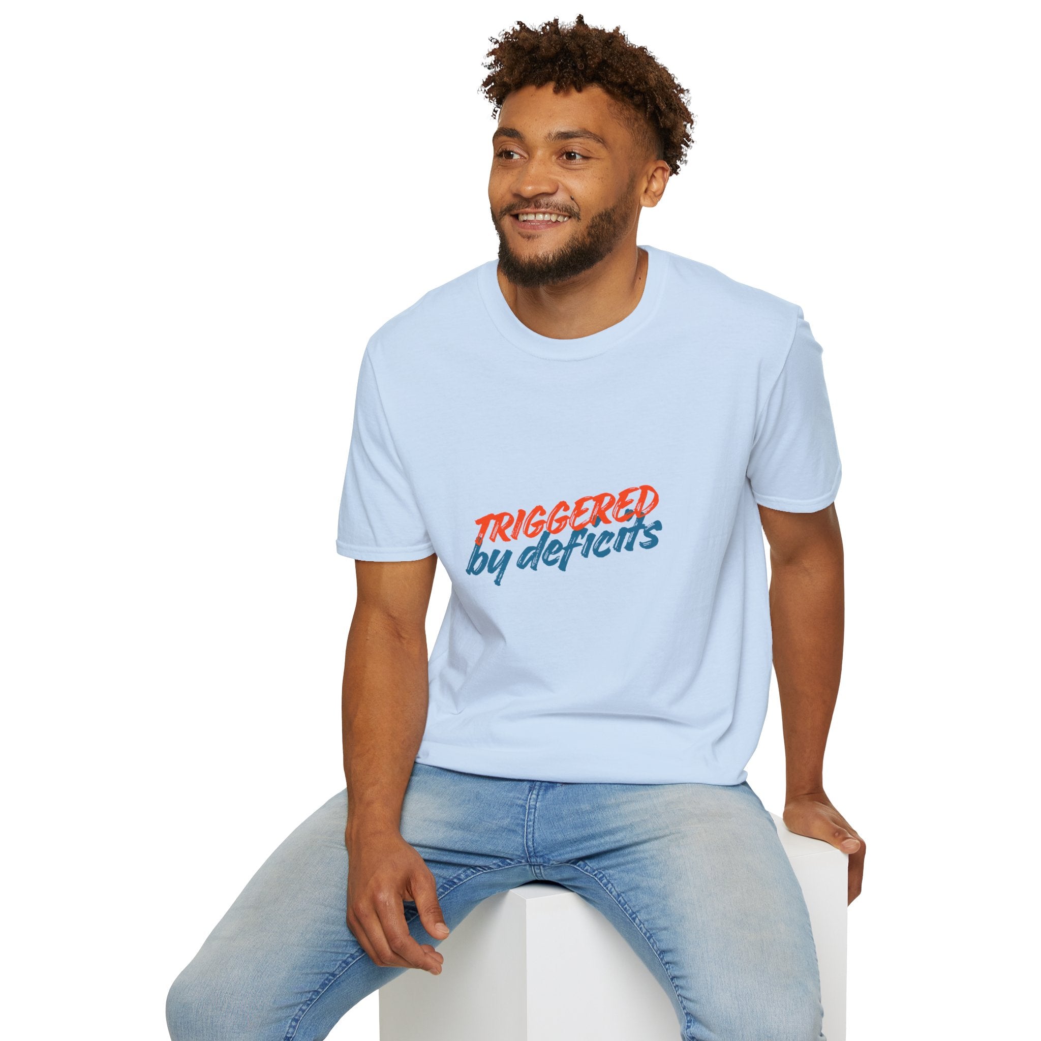 T-Shirt — "Triggered by Deficits" Retro Script Graphic Tee