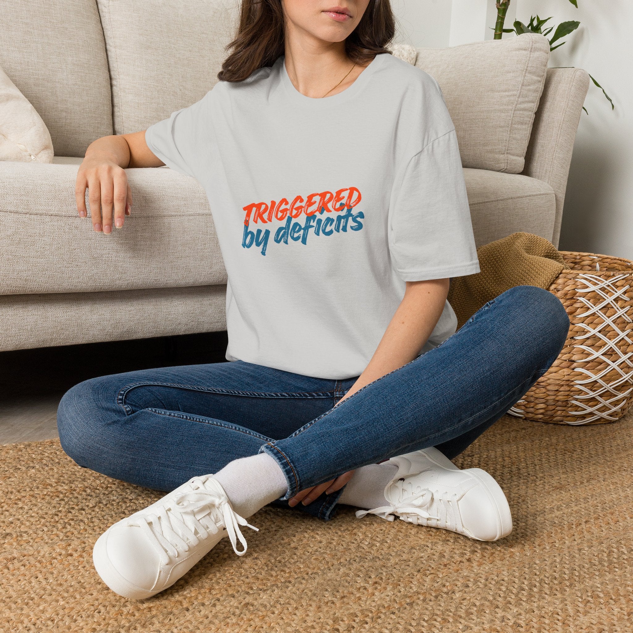 T-Shirt — "Triggered by Deficits" Retro Script Graphic Tee