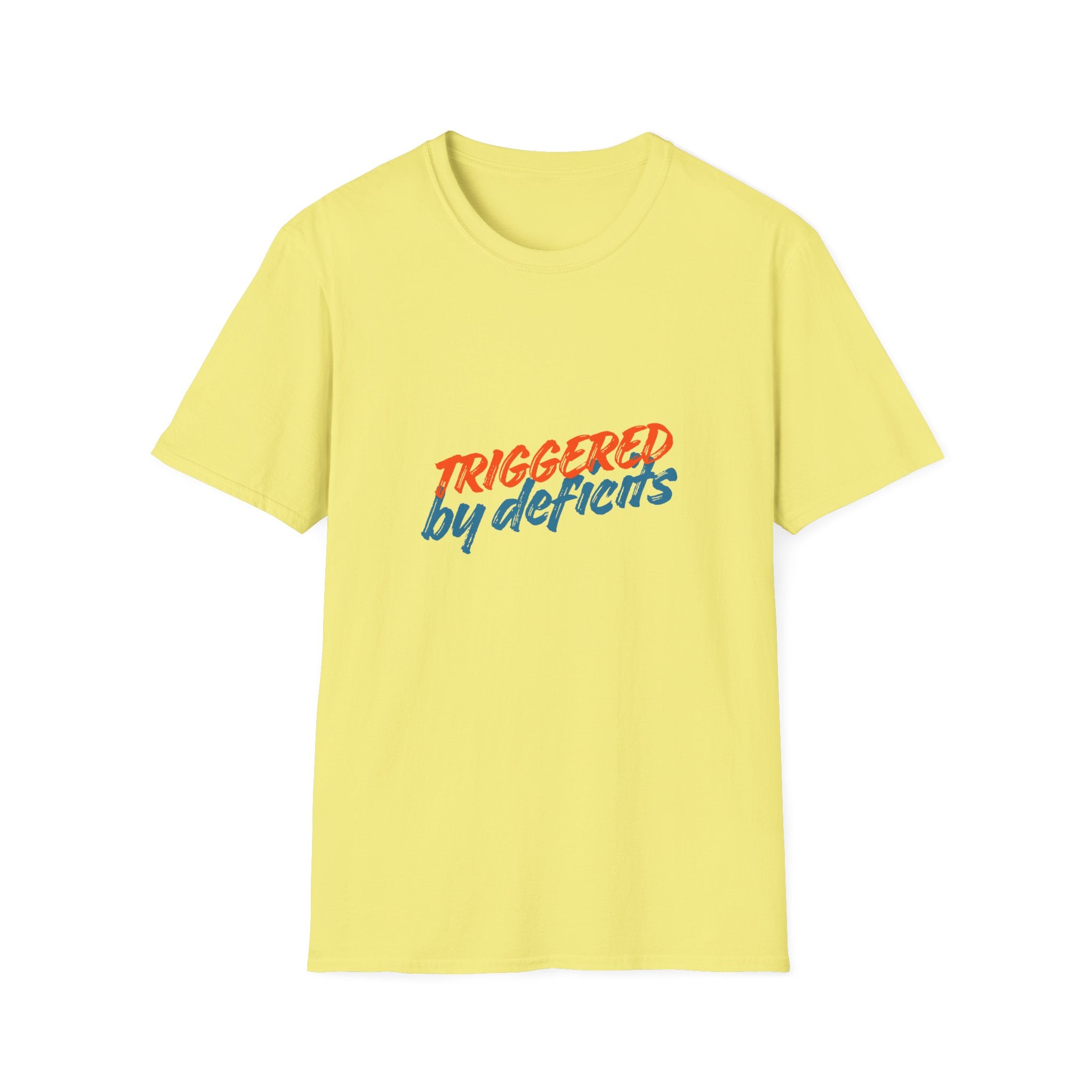 T-Shirt — "Triggered by Deficits" Retro Script Graphic Tee
