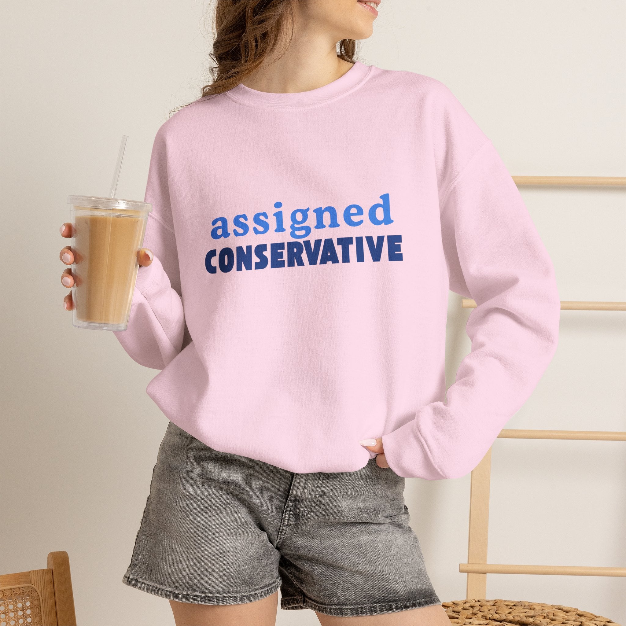Conservative Crewneck Sweatshirt – 'Assigned Conservative' Rightly Canadian Pullover