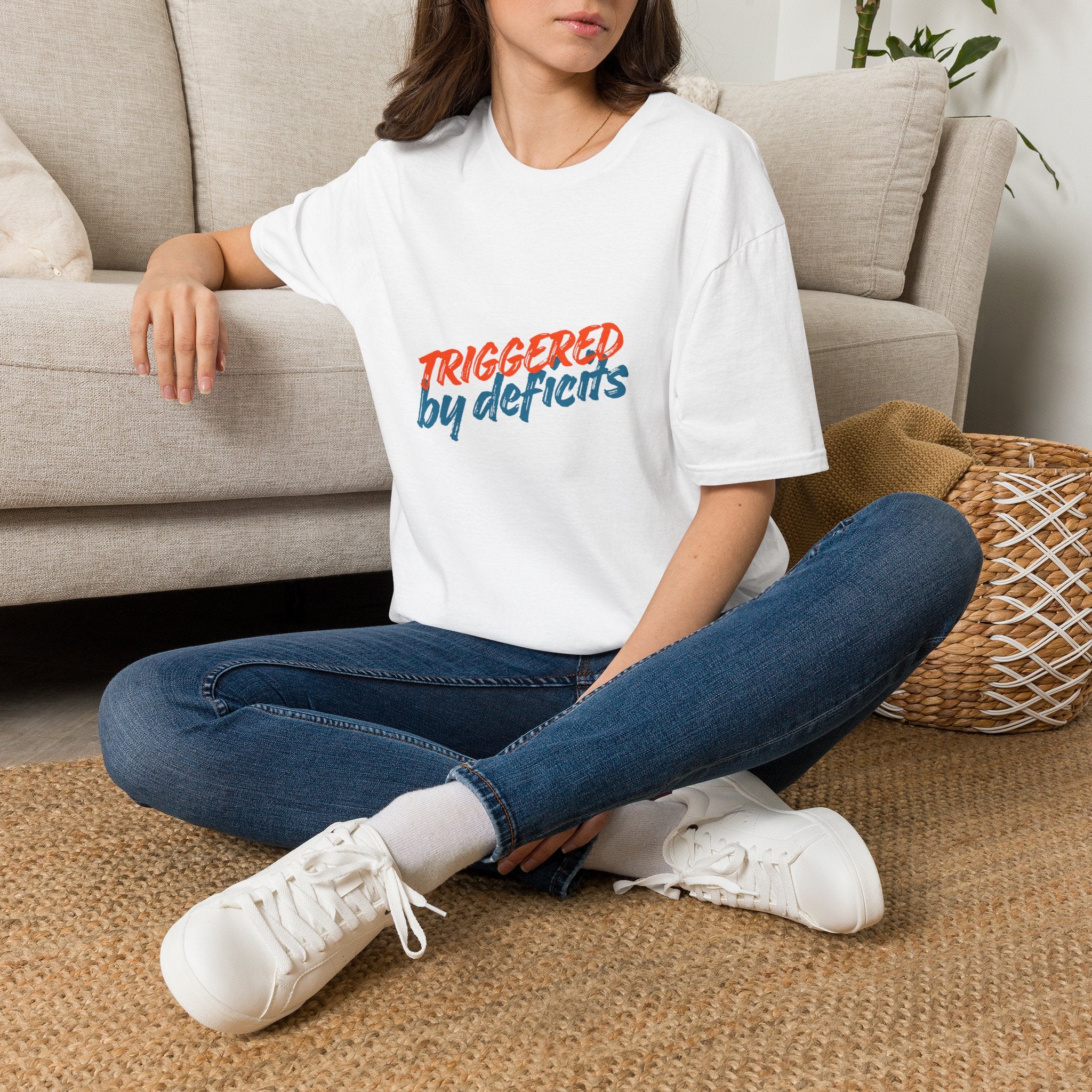T-Shirt — "Triggered by Deficits" Retro Script Graphic Tee