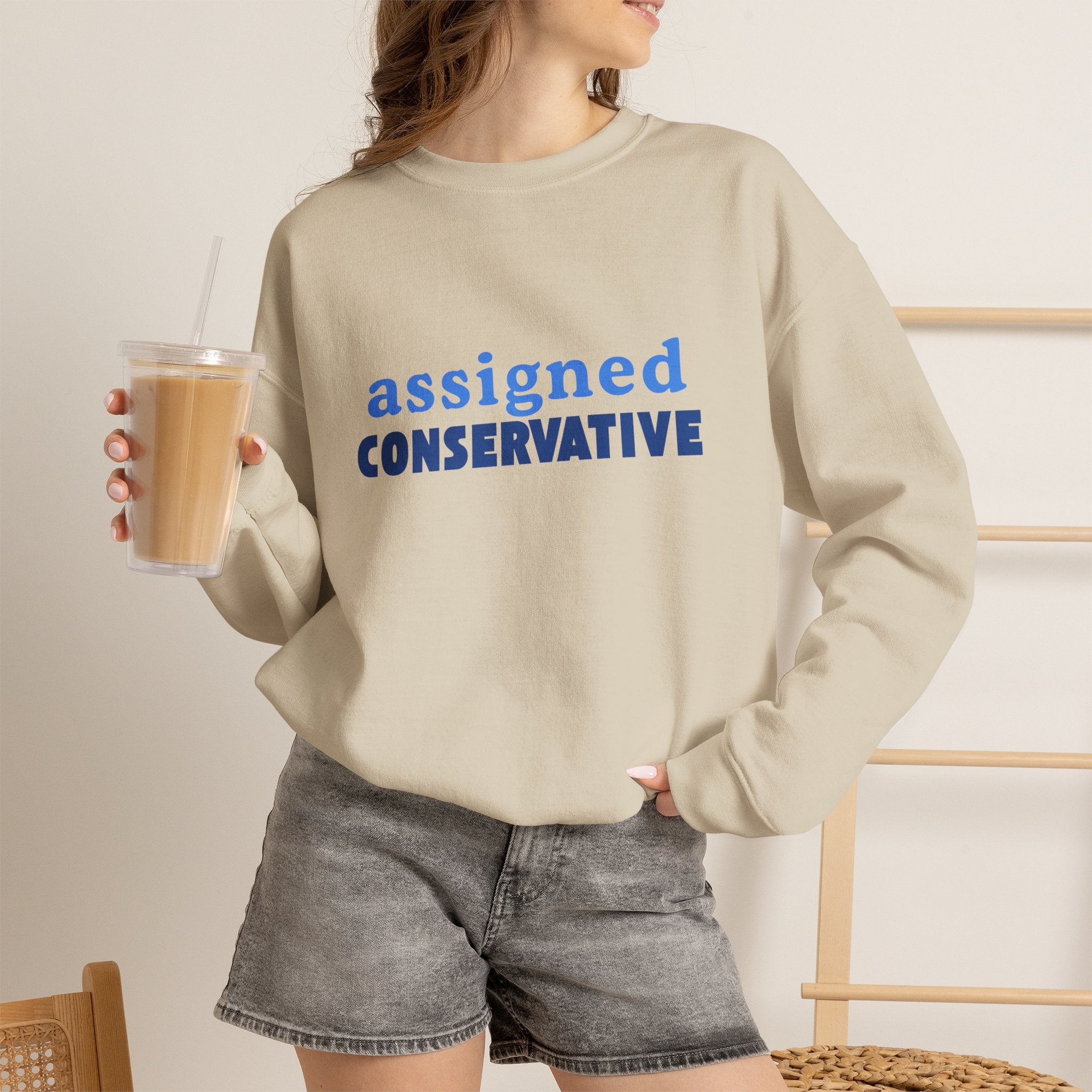 Conservative Crewneck Sweatshirt – 'Assigned Conservative' Rightly Canadian Pullover