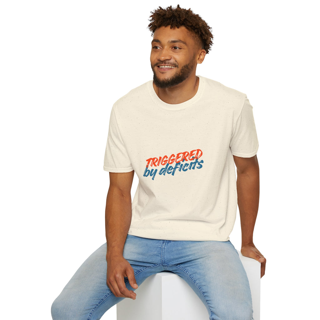 T-Shirt — "Triggered by Deficits" Retro Script Graphic Tee