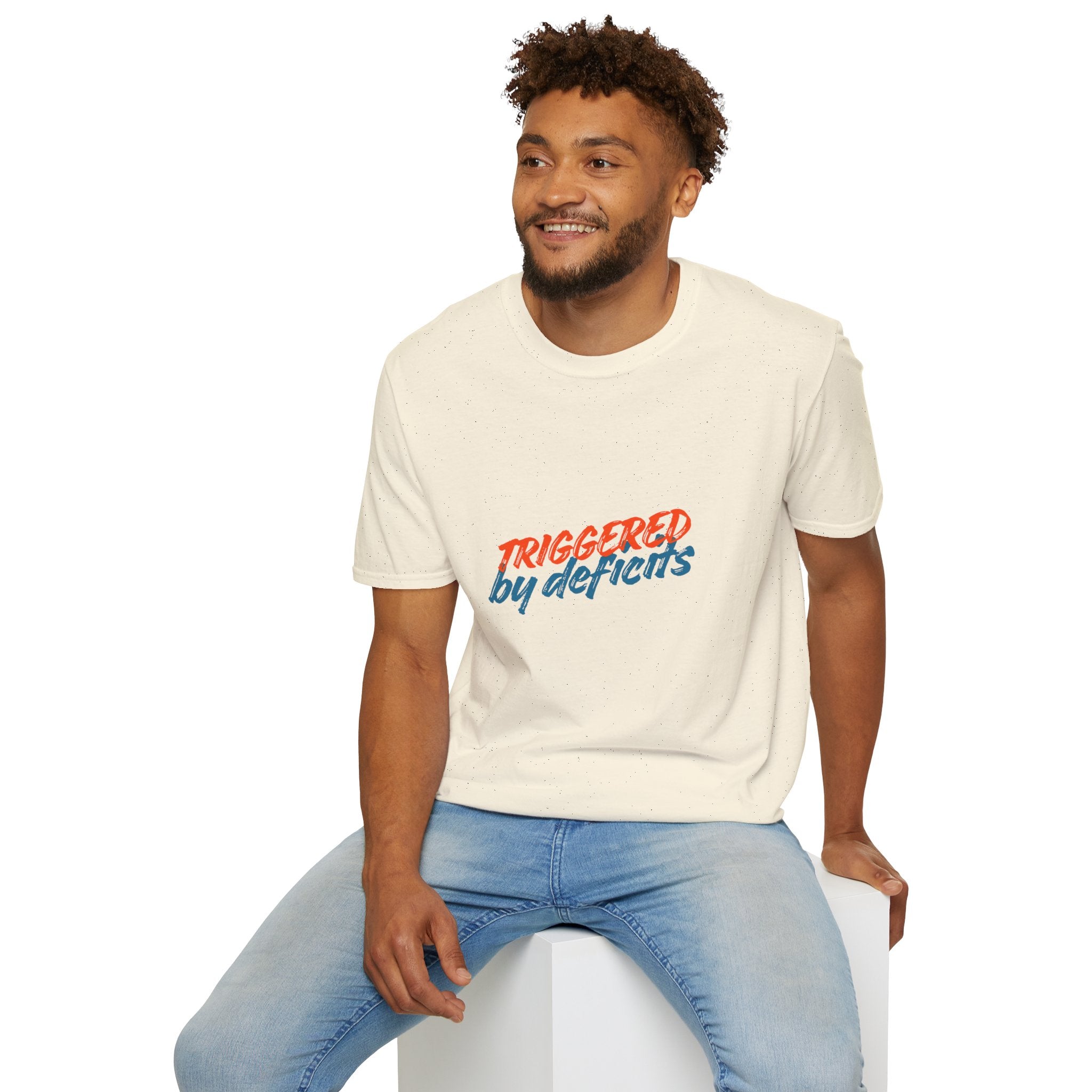 T-Shirt — "Triggered by Deficits" Retro Script Graphic Tee