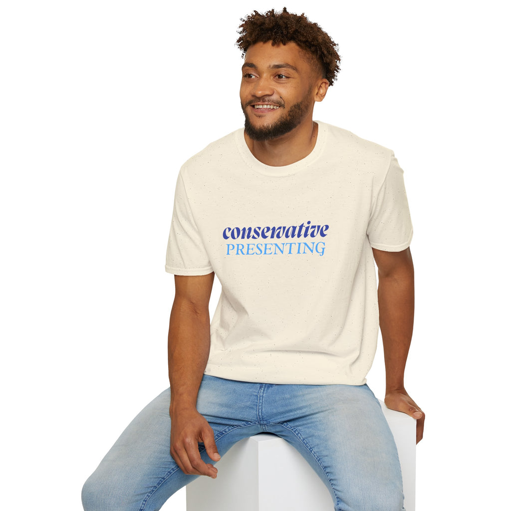 Conservative Presenting T-Shirt — Subtle Blue Typography Tee for Political Pride