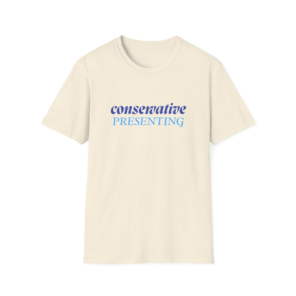Conservative Presenting T-Shirt — Subtle Blue Typography Tee for Political Pride