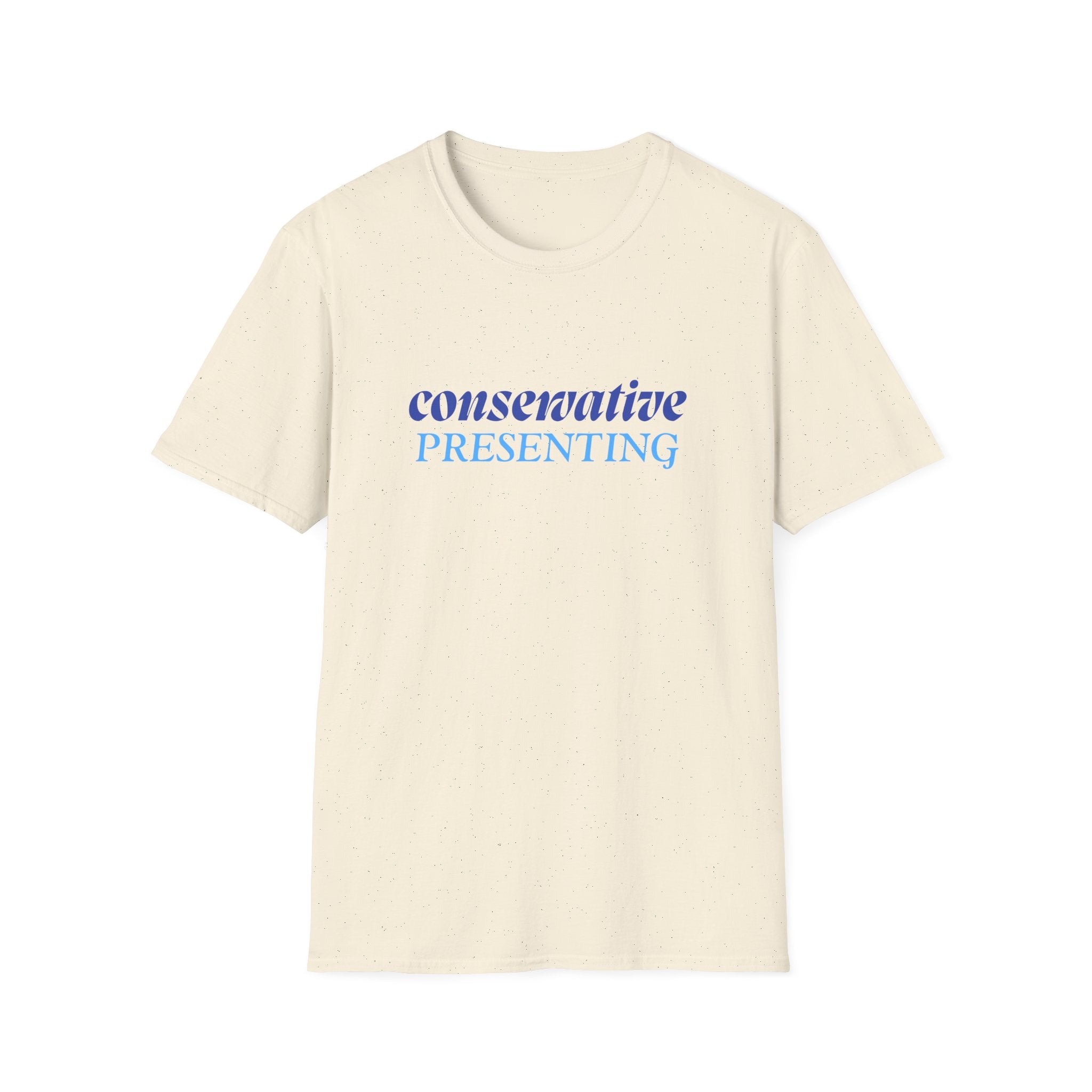 Conservative Presenting T-Shirt — Subtle Blue Typography Tee for Political Pride