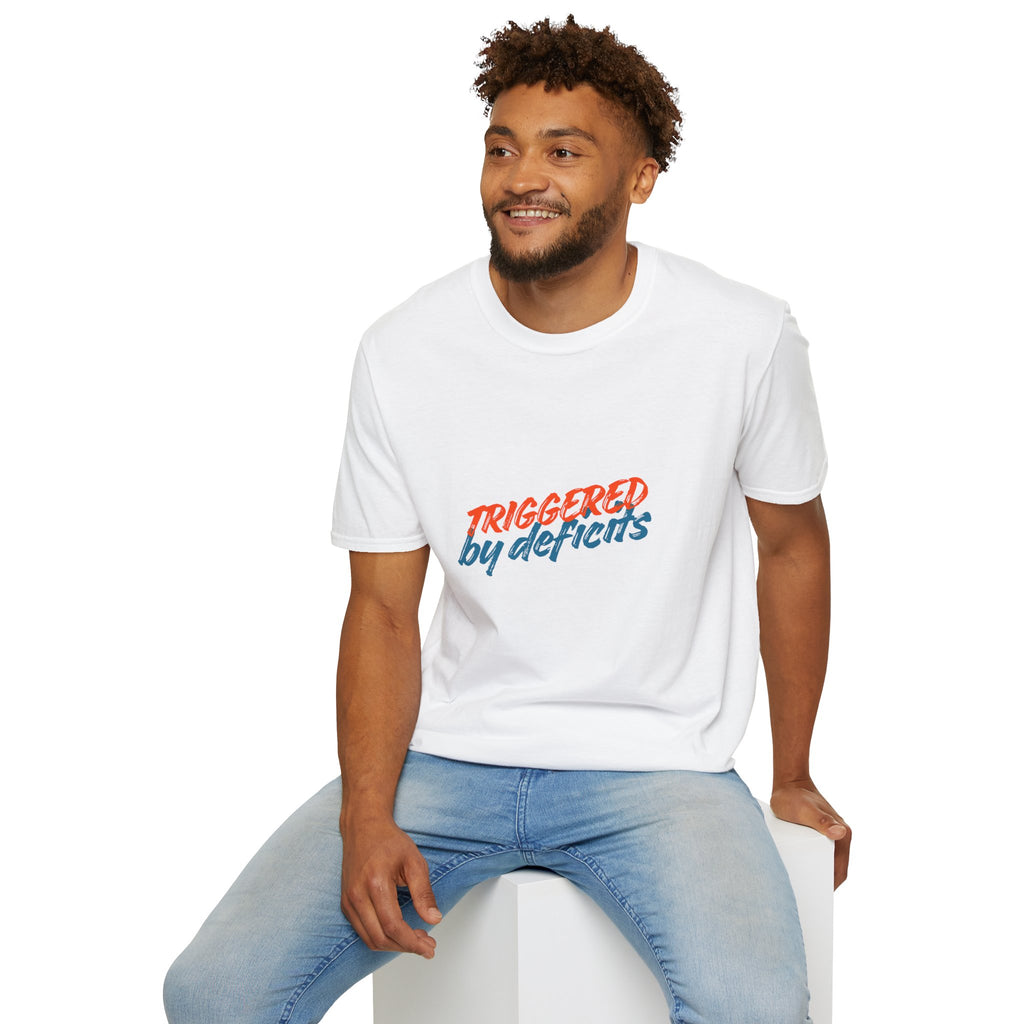 T-Shirt — "Triggered by Deficits" Retro Script Graphic Tee