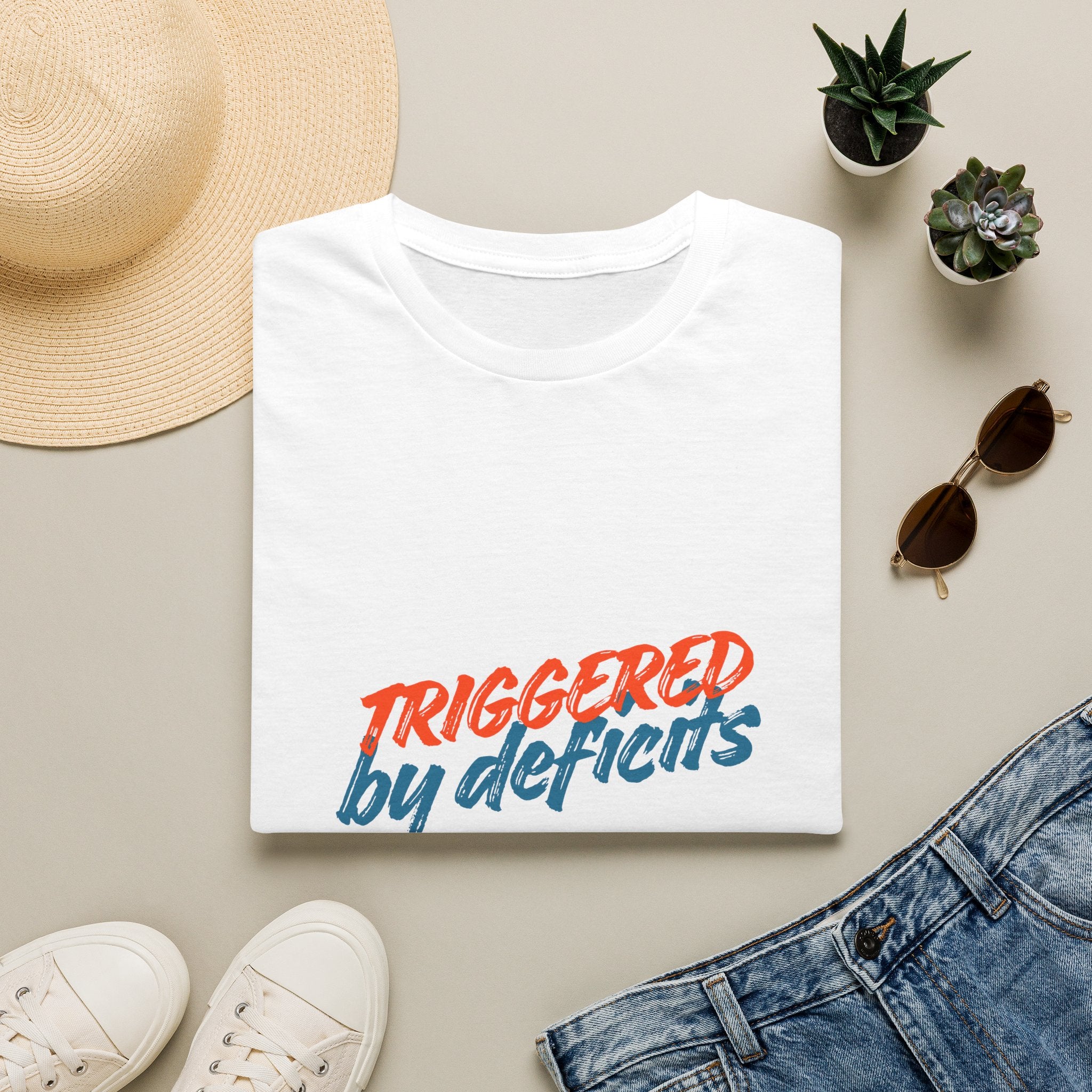 T-Shirt — "Triggered by Deficits" Retro Script Graphic Tee
