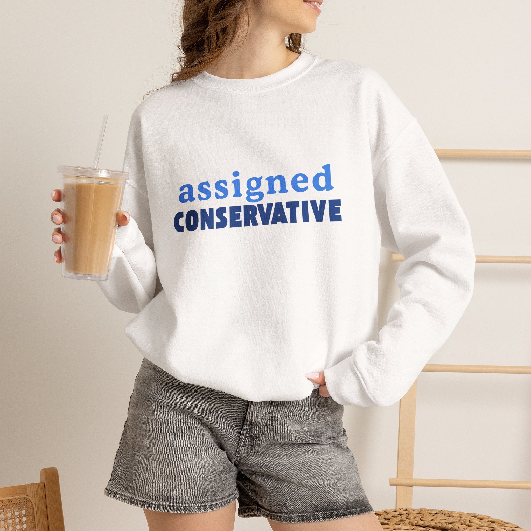 Conservative Crewneck Sweatshirt – 'Assigned Conservative' Rightly Canadian Pullover