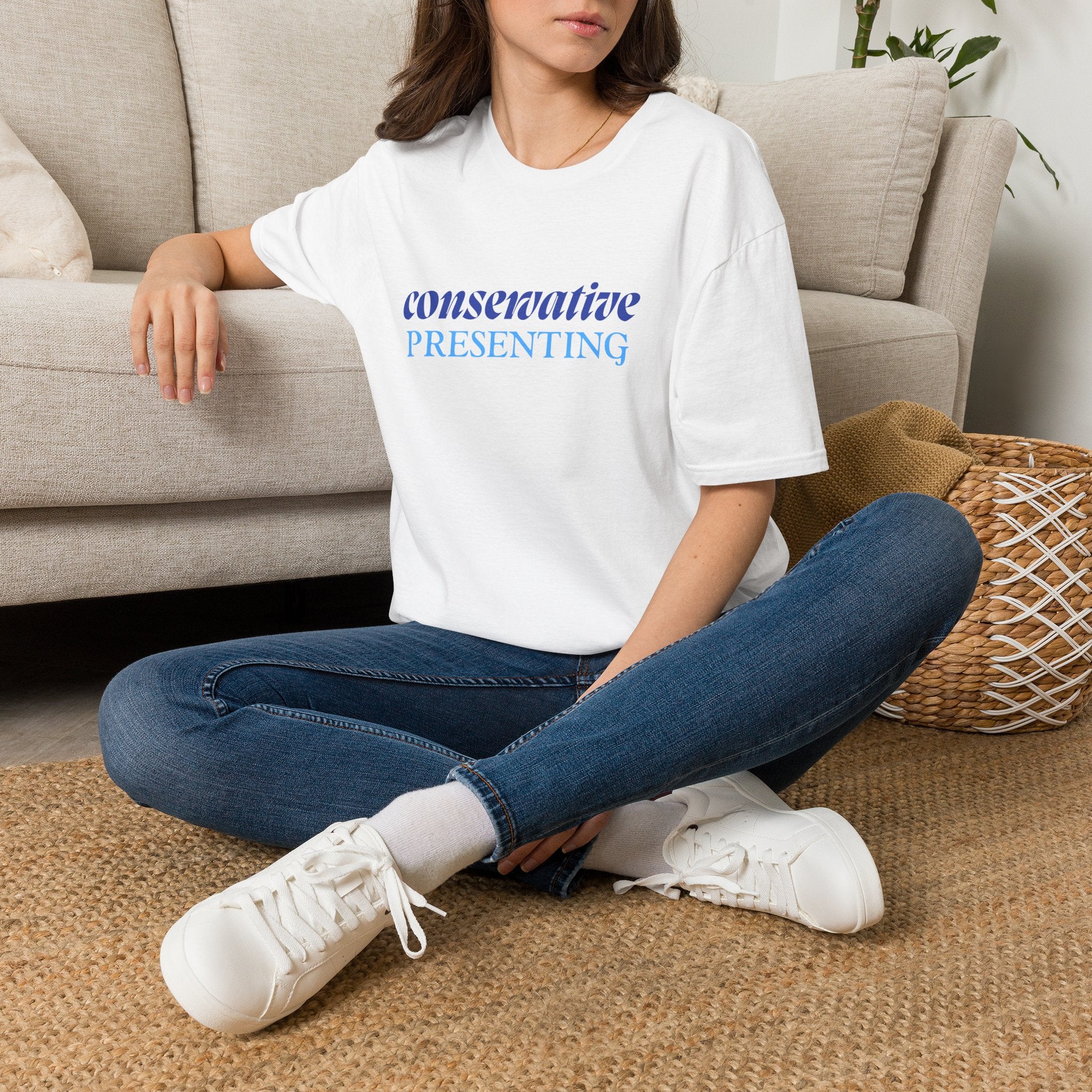 Conservative Presenting T-Shirt — Subtle Blue Typography Tee for Political Pride