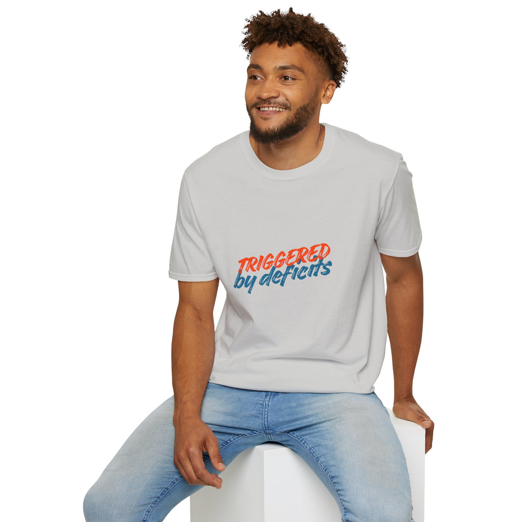 T-Shirt — "Triggered by Deficits" Retro Script Graphic Tee