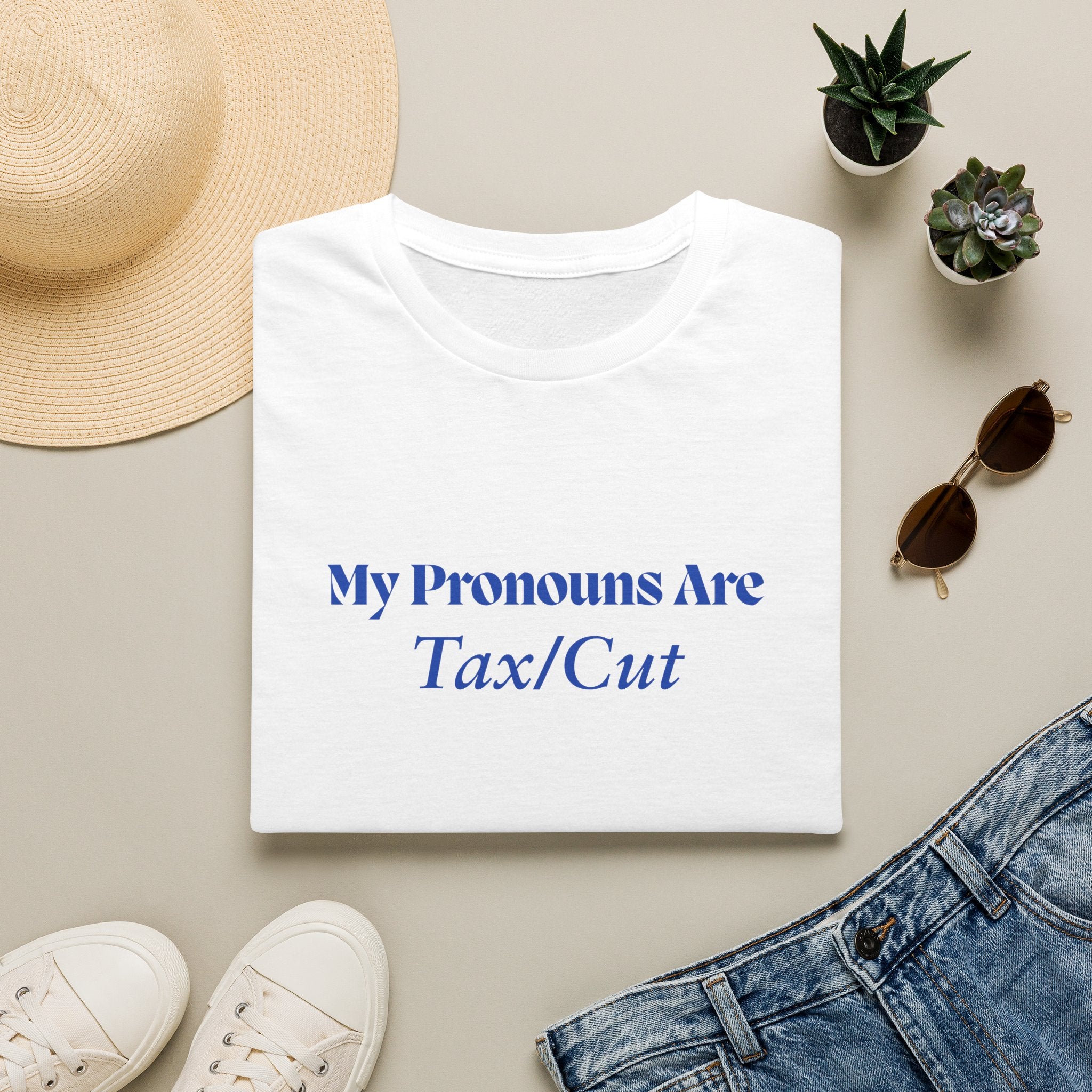 Funny 'My Pronouns Are Tax/Cut' T-Shirt — Accountant & Stylist Humor Tee