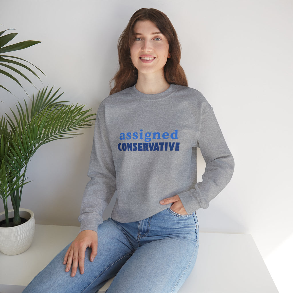 Conservative Crewneck Sweatshirt – 'Assigned Conservative' Rightly Canadian Pullover