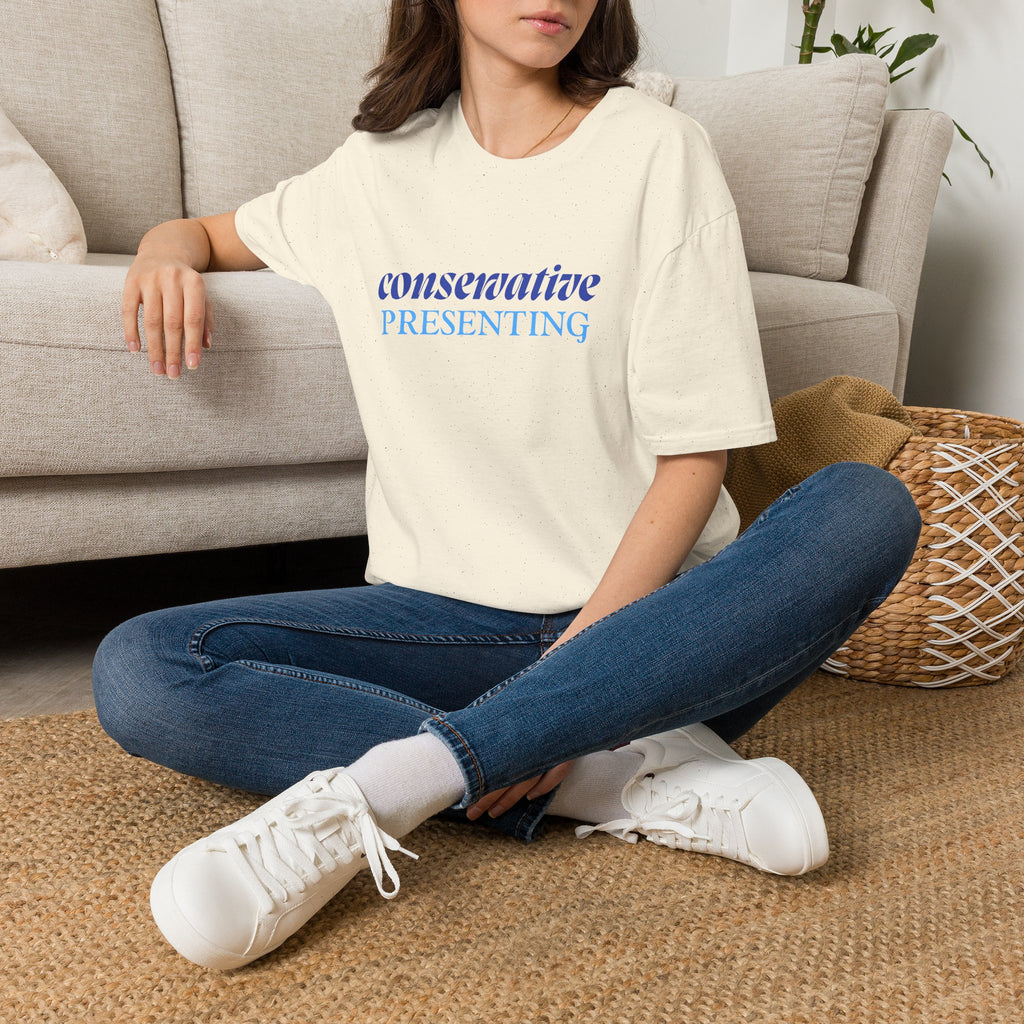 Conservative Presenting T-Shirt — Subtle Blue Typography Tee for Political Pride