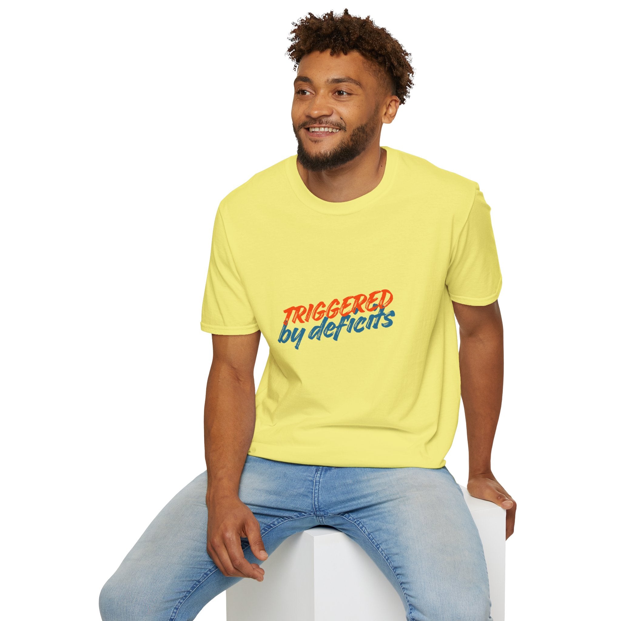 T-Shirt — "Triggered by Deficits" Retro Script Graphic Tee