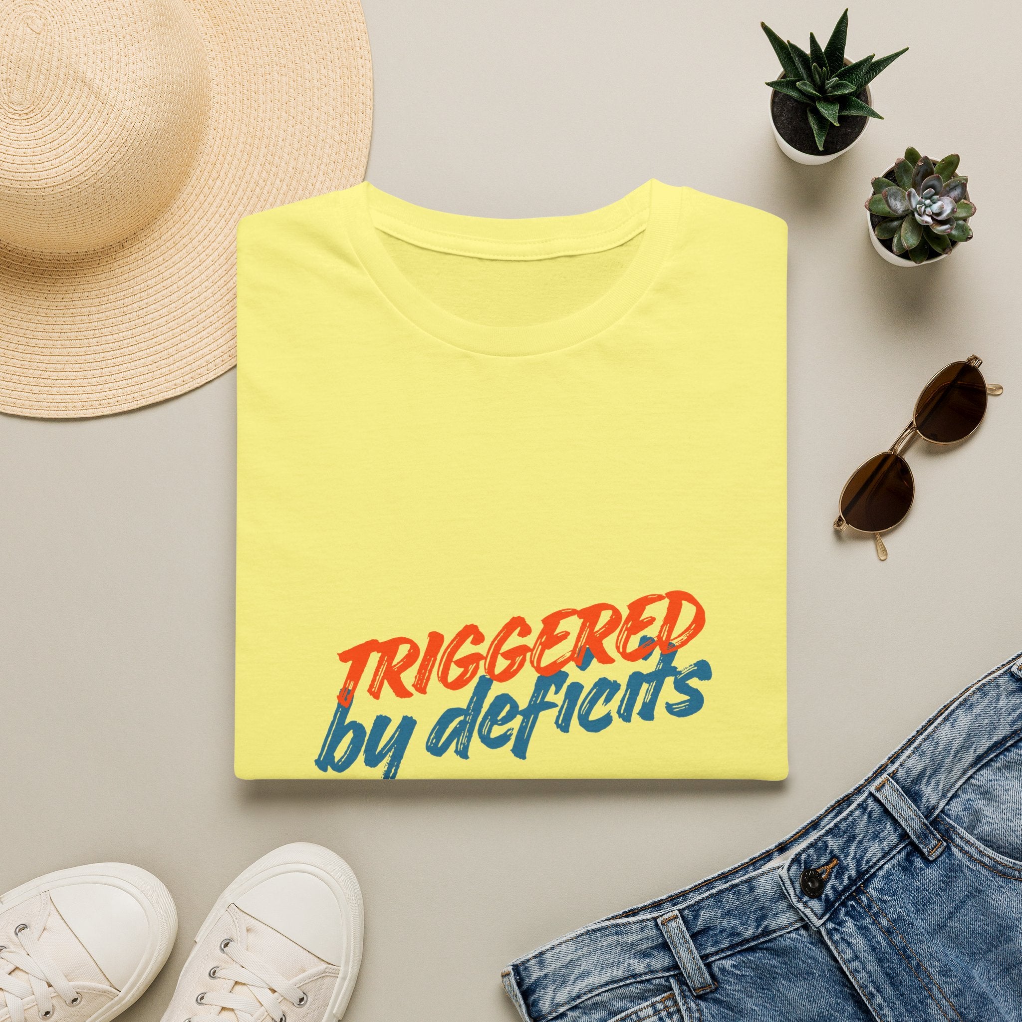 T-Shirt — "Triggered by Deficits" Retro Script Graphic Tee