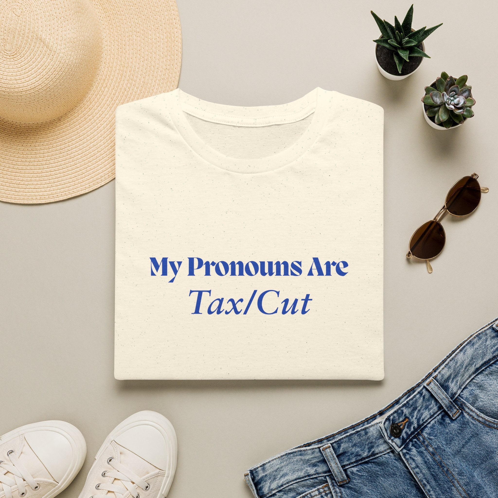 Funny 'My Pronouns Are Tax/Cut' T-Shirt — Accountant & Stylist Humor Tee