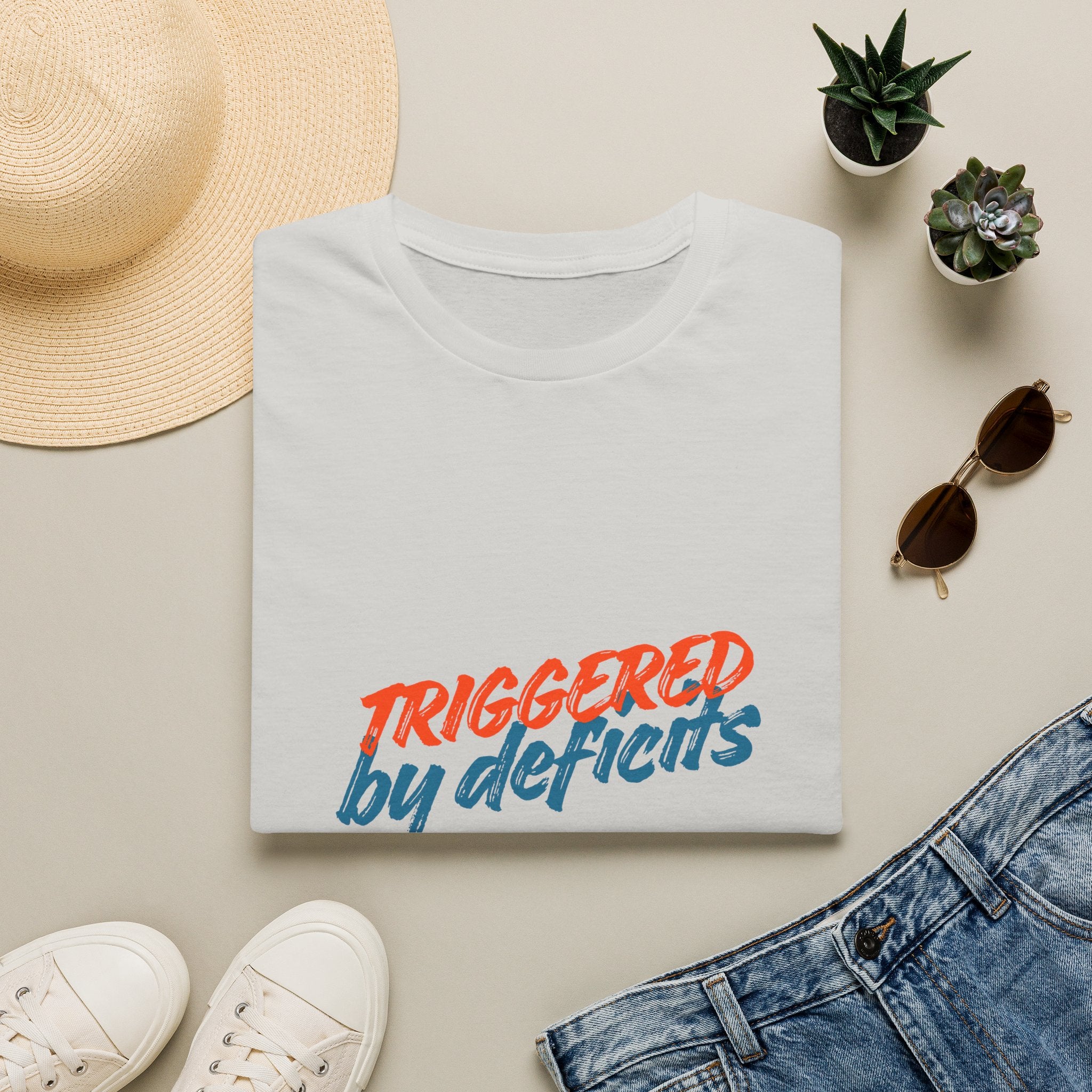 T-Shirt — "Triggered by Deficits" Retro Script Graphic Tee